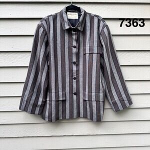 Vintage Jaeger London Striped Wool Jacket Made in Great Britain Grey Brown L/XL